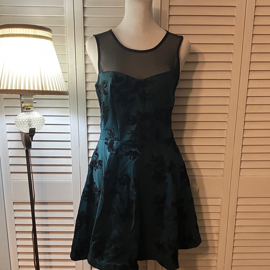 Three Hearts Teal And Black Floral Mini Dress